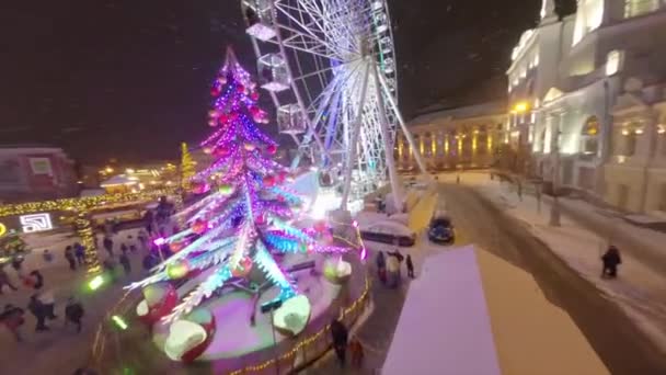 Rueda Fortuna Feria Callejera Plaza Kotraktova Buenas Noches Kiev Temporada — Vídeos de Stock