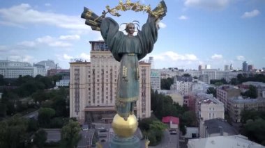 The main stele on Independence Square. Symbol of freedom of Ukraine. City center. Kyiv. Aerial , Independence Monument, Kiev