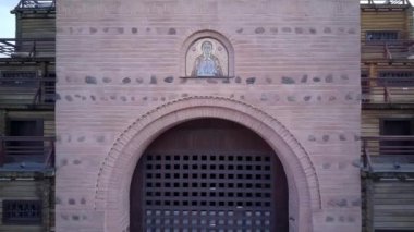 4K Aerial Drone Flight Footage: Picturesque View of Famous Golden Gates in Kiev - one the most visited touristic places of the city, aerial view of the Golden Gate in Kyiv, Ukraine, Top view 