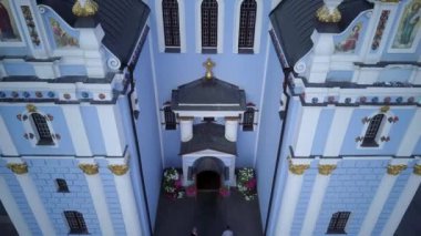Aerial view of St. Michaels Golden-Domed Monastery in Kiev. High quality 4k footage, beautiful establishing shot of St. Michaels gold domed monastery in downtown central Kyiv Kiev Ukraine.