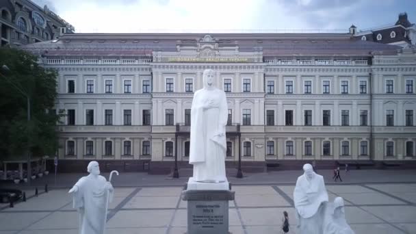 Aerial View Monument Princess Olga Apostle Andrew Cyril Methodius Mikhailovskaya — Stockvideo