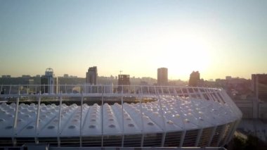 Kiev-Olympic Stadium. World Cup. Ukraine-Croatia. cityscape time of day night. The view from the top to the illuminated stadium with games and fans. Stadium