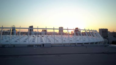 Kiev-Olympic Stadium. World Cup. Ukraine-Croatia. cityscape time of day night. The view from the top to the illuminated stadium with games and fans. Stadium