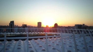 Kiev-Olympic Stadium. World Cup. Ukraine-Croatia. cityscape time of day night. The view from the top to the illuminated stadium with games and fans. Stadium