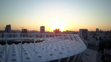 Kiev-Olympic Stadium. World Cup. Ukraine-Croatia. cityscape time of day night. The view from the top to the illuminated stadium with games and fans. Stadium