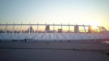 Kiev-Olympic Stadium. World Cup. Ukraine-Croatia. cityscape time of day night. The view from the top to the illuminated stadium with games and fans. Stadium