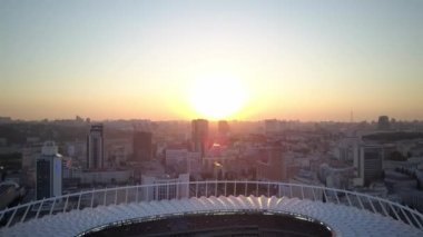 Kiev-Olympic Stadium. World Cup. Ukraine-Croatia. cityscape time of day night. The view from the top to the illuminated stadium with games and fans. Stadium