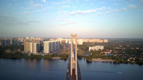 Fotografía Aérea Del Puente Sur Ciudad Kiev Ucrania Río Dniéper — Vídeos de Stock