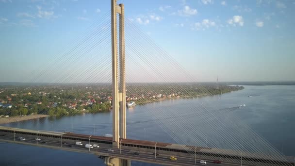 Aerial Photography South Bridge Kiev City Ukraine Dnieper River Bridge — Vídeo de Stock