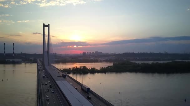 Aerial Photography South Bridge Kiev City Ukraine Dnieper River Bridge — Video Stock