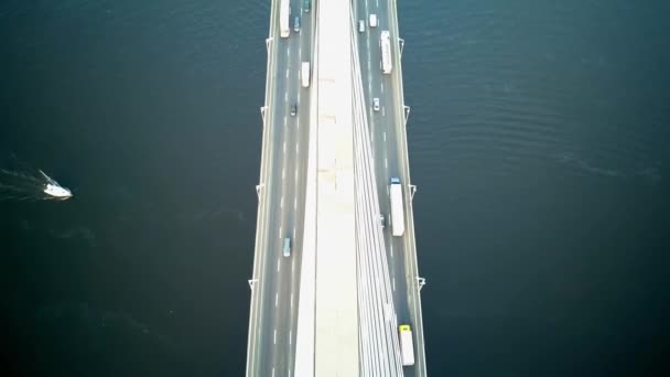 Aerial Photography South Bridge Kiev City Ukraine Dnieper River Bridge — Stock Video