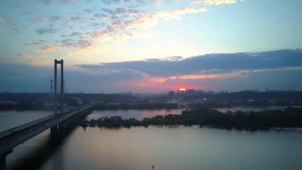 Aerial Photography South Bridge Kiev City Ukraine Dnieper River Bridge — Video Stock