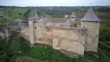 Wonderful waterfall on the mountain river Carpathians. Wonderful waterfall in the Carpathian mountain, Wild Mountain River Flowing with Stone Boulders and Stone Rapids, Scenic aerial view of river
