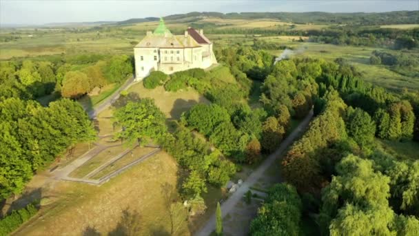 Olesko Palace Air Reserve Summer Park Hills Ukraine Aerial Shot — стокове відео