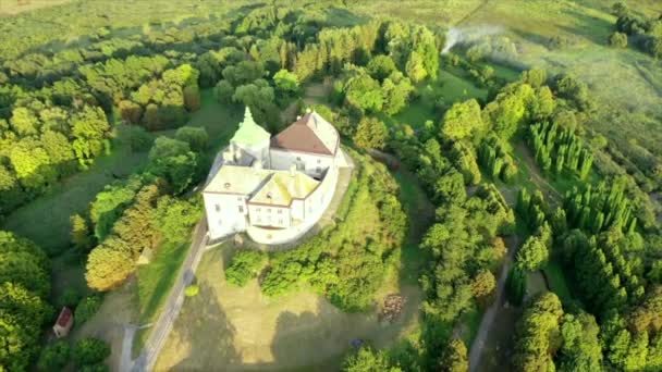 Olesko Palace Air Reserve Summer Park Hills Ukraine Aerial Shot — Stock Video