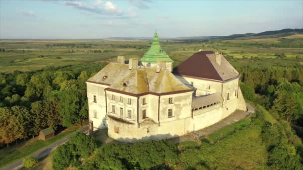 Olesko Palace Air Reserve Summer Park Hills Ukraine Aerial Shot — ストック動画