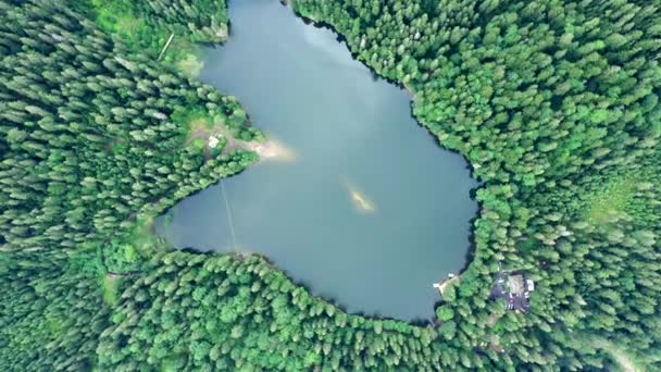 Ukrayna Daki Karpat Dağları Ndaki Synevir Gölü Nün Havadan Görünüşü — Stok video
