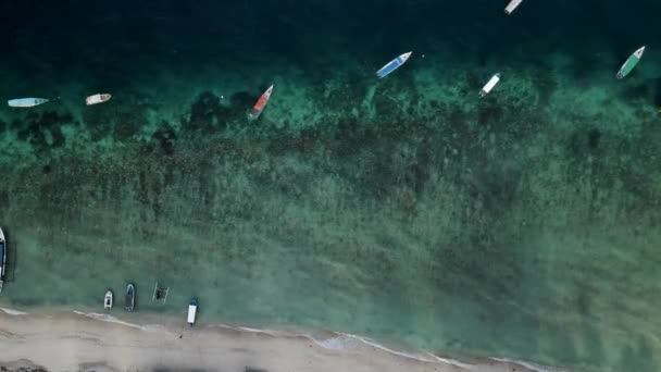 Pływające Wzdłuż Crystal Clear Blue Shore Coast Water Anchored Siedzące — Wideo stockowe
