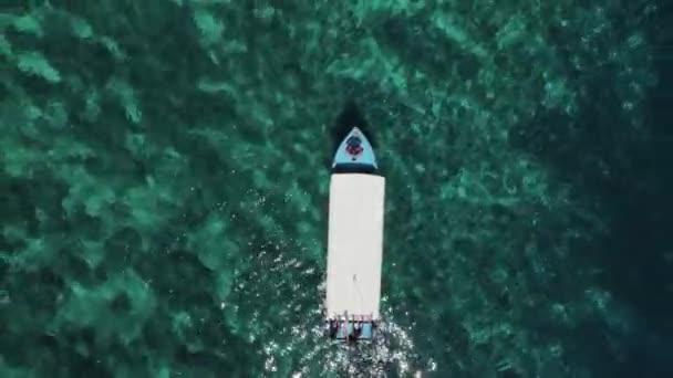 Люди Пользуются Лодки Водные Виды Спорта Видом Летающего Беспилотника Ясной — стоковое видео