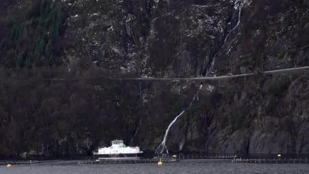 Crucero Largo Del Pintoresco Fiordo Noruega Vista Desde Barco Costa — Vídeos de Stock