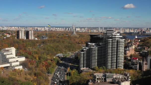 Des Images Aériennes Drones Vue Sur Rivière Dnipro Panorama Kiev — Video