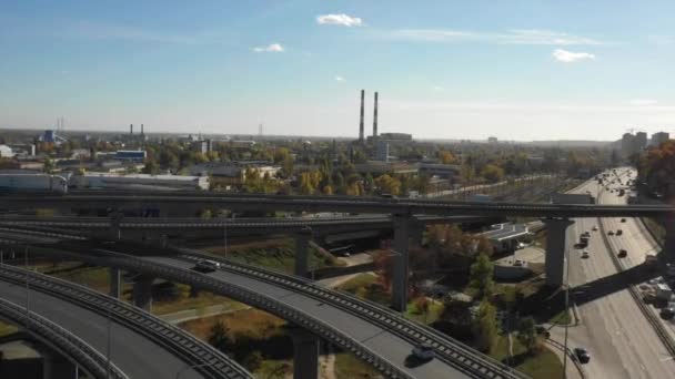 Raccordo Stradale Con Traffico Pesante Kiev Ucraina Vista Aerea Bivio — Video Stock
