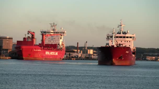 Kontenerowy Statek Towarowy Wchodzi Portu Celu Rozładunku Kontenerowiec Wchodzi Portu — Wideo stockowe