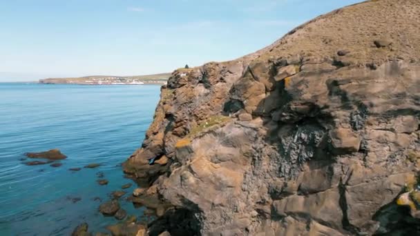 아이슬란드의 바다에 발가락 바위를 공중에서 수있다 공중에서 모래사장 그리고 아이슬란드의 — 비디오