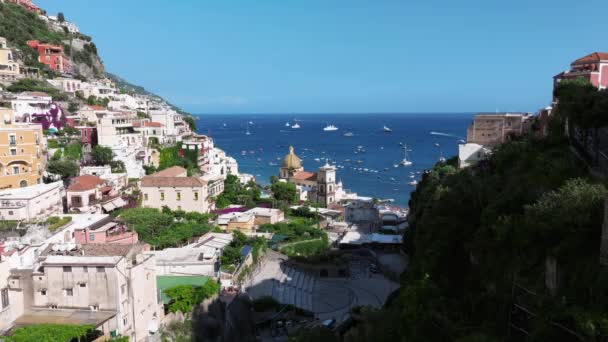 Positano Destino Turístico Costa Amalfi Italia Vista Aérea Del Famoso — Vídeos de Stock