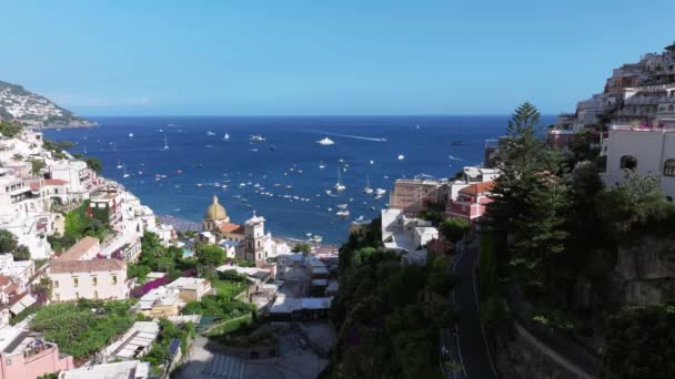 Positano Destino Turístico Costa Amalfi Italia Vista Aérea Del Famoso — Vídeos de Stock