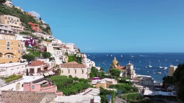 Позітано Туристичне Місце Узбережжі Амальфі Італія Вид Повітря Знаменитий Туристичний — стокове відео