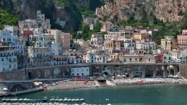 Vedere Aeriană Faimosului Sat Coastă Atrani Situat Coasta Amalfi Italia — Videoclip de stoc