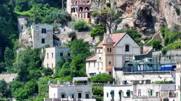 Pemandangan Udara Atrani Desa Pesisir Terkenal Yang Terletak Pantai Amalfi — Stok Video