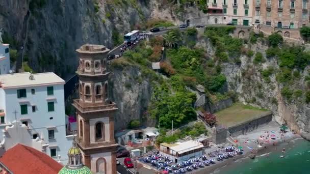 Letecký Pohled Atrani Slavné Pobřežní Vesnice Nachází Pobřeží Amalfi Itálie — Stock video