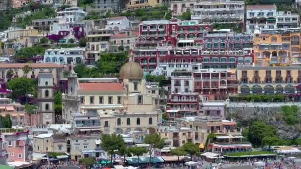 Positano Meta Turistica Della Costiera Amalfitana Veduta Aerea Case Colorate — Video Stock