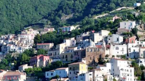 Blick Auf Vietri Sul Mare Von Salerno Italien Die Amalfitana — Stockvideo