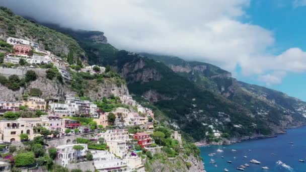 Positano Resort Itálie Známé Staré Italské Letovisko Tyrrenské Moře Pozadí — Stock video