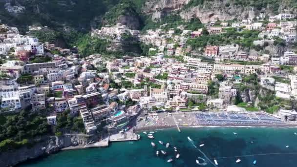 Positano Resort Italy Famous Old Italian Resort Tyrrenian Sea Background — стоковое видео