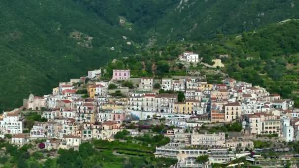 Панорамний Вид Єтрі Сул Маре Салерно Італія Амальфітана Італійська Прибережна — стокове відео