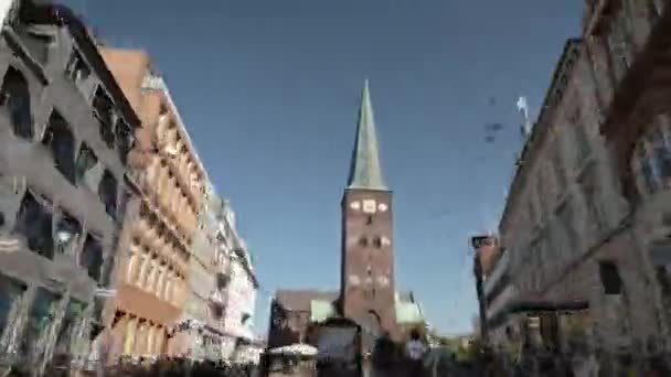 Hyperlapse Zeitraffer Aarhus Dänemark Stadtzentrum Einem Geschäftigen Tag Mit Vielen — Stockvideo