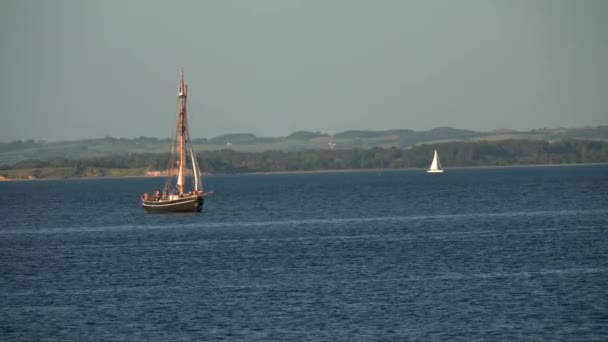Boat Festival Danii Aarhus Skandynawia Nowoczesny Jacht Żaglowy Wchodzący Starego — Wideo stockowe
