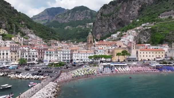 Amalfi Pobřeží Letecký Výhled Při Východu Slunce Italské Pobřeží Blízkosti — Stock video