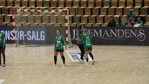 デンマーク バイボルグ 2022 女子ハンドボール選手権決勝 ハンドボール女子チャンピオンズリーグ メインラウンド 女の子はスポーツを実行し モチベーション スポーツは健康です — ストック動画