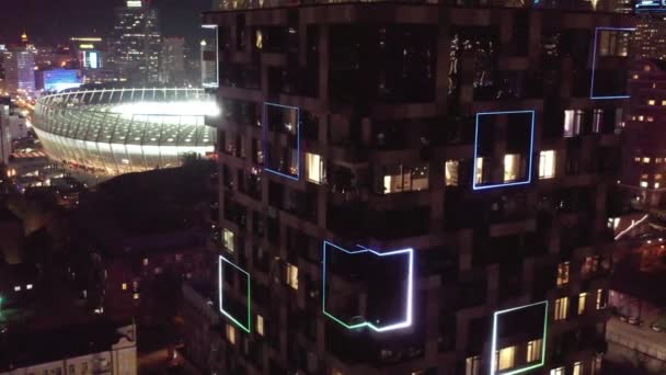 Luftaufnahme Der Nächtlichen Kiewer Innenstadt Mit Drohne Nachtstadt Kiew Modernes — Stockvideo