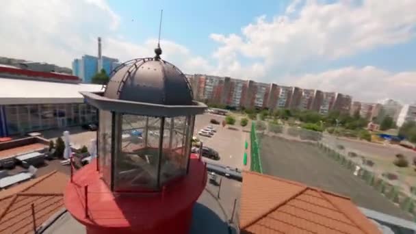 Fpv Pohled Letícího Dronu Starého Majáku Maják Kopci Moře Věž — Stock video