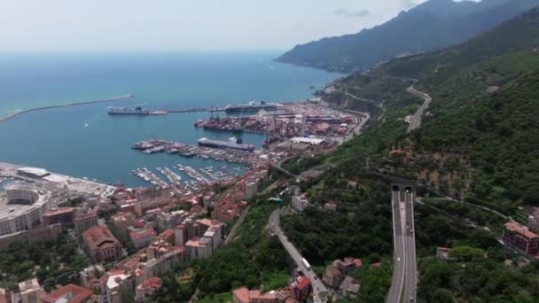 Panorámás Kilátás Nyílik Salerno Campania Olaszország Panorámás Kilátás Nyílik Öbölre — Stock videók