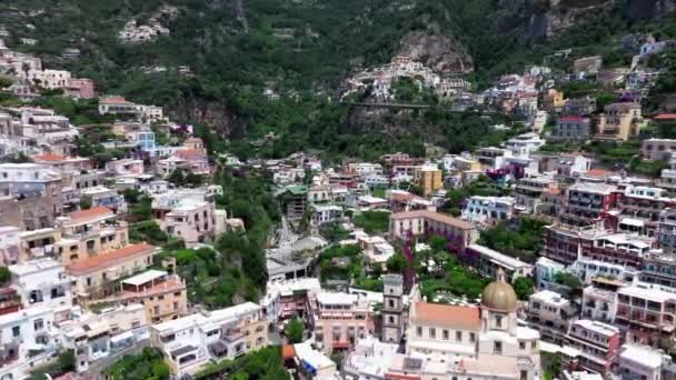 Positano Destino Turístico Costa Amalfitana Itália Vista Aérea Casas Coloridas — Vídeo de Stock