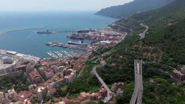 Panoramatický Výhled Salerno Kampánie Itálie Panoramatický Výhled Záliv Vrcholu Hradu — Stock video