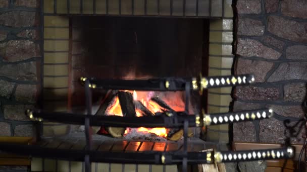 Şömine Rahatlatıcı Şömine Yakacak Odun Bir Kır Evinin Alevleri Sıcaklık — Stok video