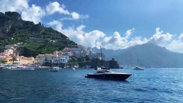 Вид Узбережжя Амальфі Схід Сонця Італійське Узбережжя Біля Неаполя Міста — стокове відео